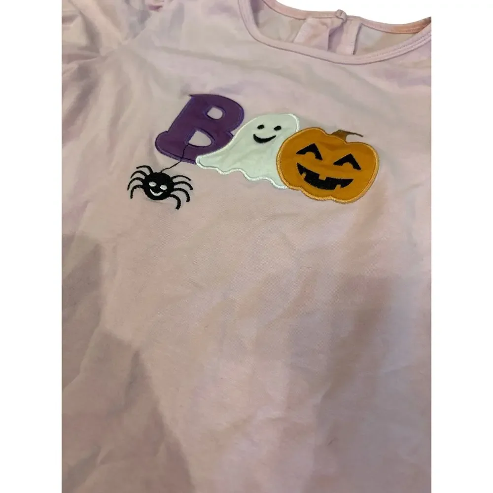 Girls Size 6‎ Halloween PJ Set Pink BOO Ghost Pumpkin Spider Top Striped Shorts
